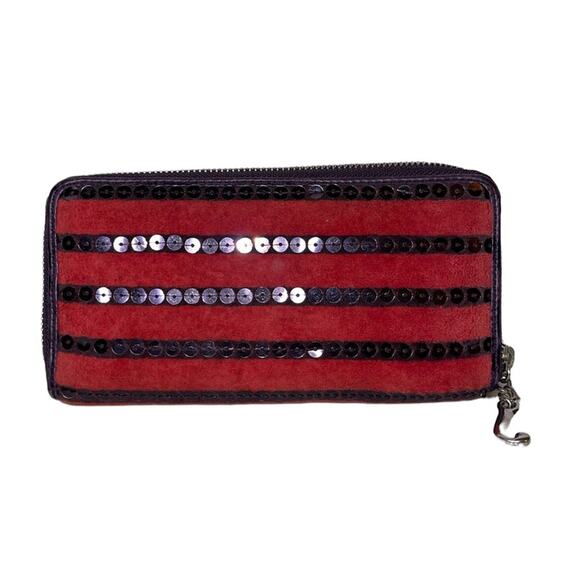 Juicy Couture Y2K Red & Purple Sequence Soft Velvet Heart Zip Around Wallet - Picture 2 of 5